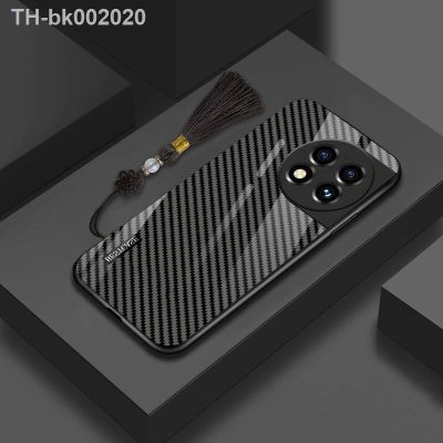 ■۞ For OnePlus 11 Case Luxury Hard Tempered Glass Carbon Fiber Protective Back Cover Case For One Plus 10 Pro 10T 11 Phone Shell