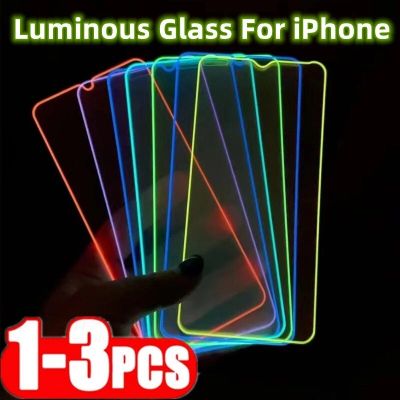 1-3Pcs Luminous Tempered Glass For iPhone14 13 12 11 Pro Max Screen Protector Glowing Film on iPhone XR XS 14Plus 12 13 mini