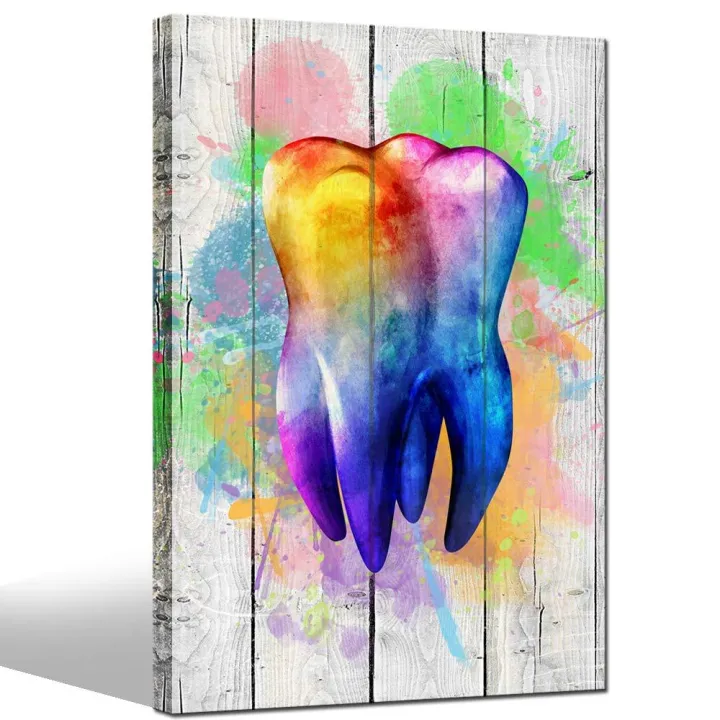 Contemporary Art Prints Colorful Tooth with Wood Background Painting Canvas  Art for Dental Clinic Medical Decor Dentistry Student Kids Room Dentist  Gift | Lazada PH