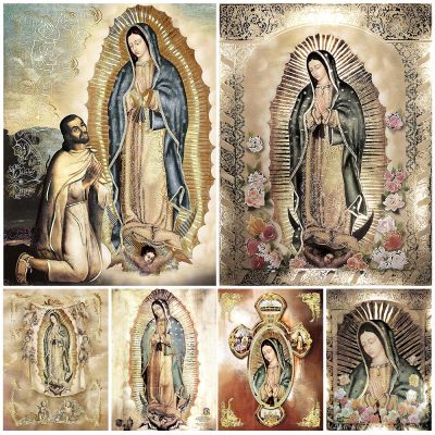 Our Lady Of Guadalupe Portrait Wall Art ภาพวาดผ้าใบ Virgin และ Rose โมเดิร์นโปสเตอร์และพิมพ์ศาสนา Art พิมพ์ตกแต่งบ้าน