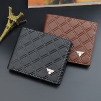 Mens Wallet New Fashion Casual Leather Money Bag Short Youth Embossed Plaid Thin Soft Purses Coin Purse Tri-fold Wallet