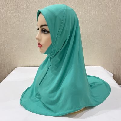 【CW】 H304 5-9 years girls Plain muslim hijab with chin part top quality amira pull on islamic scarf hot sell headscarf pray hat