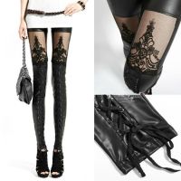 tr1 Shop Fashion Chic Women Black Stretch Lace Embroidered Bind Leggings Pants