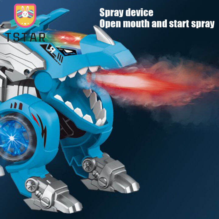 ts-ready-stock-2-in-1-spray-dinosaur-transforming-car-electric-triceratops-deformation-car-with-light-music-ของเล่นเพื่อการศึกษาสำหรับเด็ก-cod