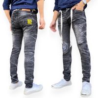 TPPJEANS BHD Skinny Denim กางเกงยีนส์สกินนี่ชายสีฟอกเทา แต่งปะขาดเซอร์ สกรีนกระเป๋า มีเชือทรงสวย ผ้ายืด ใส่สบายย เป้ากระดุม Size 28-36