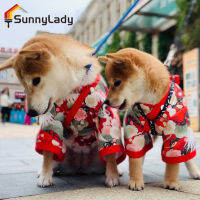 SunnyLady ชุดกิโมโนพิมพ์ลายผูกโบว์สำหรับสัตว์เลี้ยง,ชุดกระดุมแบบกดติดเอวหัวเข็มขัดมายากลแฟชั่นสไตล์ญี่ปุ่น