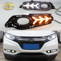 SNCN 2PCS ไฟ LED ทำงานตอนกลางวันสำหรับ HONDA HRV 2014 2016 2017 ไฟเลี้ยวสีเหลืองทำงานไฟหน้าไฟตัดหมอกไฟทำงานสีน้ำเงิน