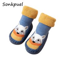 【hot】！ Toddler Indoor Shoes Newborn Prewalker Kids Thick Terry Cotton Baby Rubber Sole Infant Cartoon