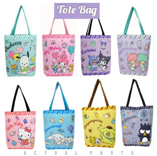 PIKNKIP Canvas Tote Bag Cinnamoroll Pompompurin Pochacco Kuromi Little ...