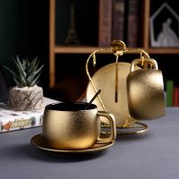 Modern Tea Cup Gilded Tableware With Saucer Spoon And Shelf Luxury Golden Ceramic Coffee Cup Home Afternoon Tea Set Decoration