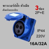 พาวเวอร์ปลั๊ก (ตัวเมีย ฝังผนังแบบเฉียง) 3ช่อง 2P+E 220VAC 16A/32A Power Plug IP44 เพาเวอร์ปลั๊ก SF-413L SF-423L