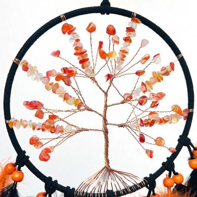 Feather Dream Catcher Handmade Dreamcatchers ตกแต่งบ้าน Tree Of Life Wall Dream Catcher Art Craft คริสตัลหินสำหรับเด็ก