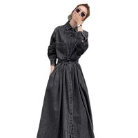 Spot parcel post Denim Long Skirts Early Autumn Long to Ankle Thin a Large Size Dress High Waist Western Style Slimming Fat mm Long Sleeve