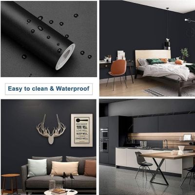 70/80/90cm Black Matte Wallpaper Peel and Stick Self-Adhesive Removable Contact Paper Thicken Waterproof Wallpapers for Kitchen