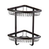 ♘✴ European Style Brass Black Bronze Tripod Bathroom Shelf Double Corner Basket Wall installation