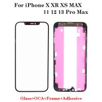 เลนส์กระจกหน้าจอด้านหน้า 1 ชุด + OCA + กรอบหน้าจอ LCD + เทปกาวสําหรับ iPhone X XS XR Max 11 12 13 Pro Max Mini