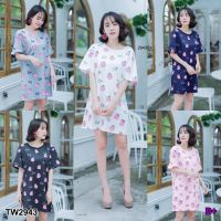 SS2943 dress  มินิเดรสผ้าสกูบ้า พิมพ์ลาย น้องหมาน้องแมวกับบาร์บ้าปาร์ป้า