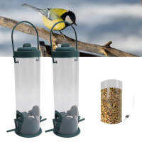 2 Set Bird Tube Feeder Plastic Transparent Hanging Finch Feeder Garden Decoration with 2 Vents 2 Ports