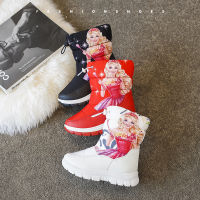 Children High Top Warm Snow Boots Princess Cartoon Plus Thick Velvets Snow Shoes Girls Waterproof Anti-slip Warm Winter Boots