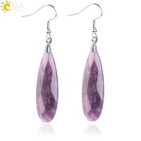 CSJA Natural Stone Earrings Reiki Gem Stone Beads Dangle Hook Drop Earring Vintage Polygon 5 Color for Female Jewelry E941