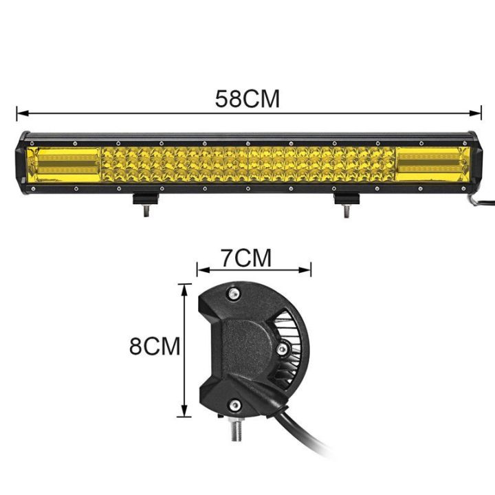 22นิ้ว648w-สีเหลืองรถทำงานไฟ-led-แถบแสงสามแถวสำหรับยานพาหนะออฟโร้ด