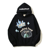 rolling loud Hoodies ยุโรปและอเมริกาสูงถนนวินเทจกะโหลกศีรษะผมฟองพิมพ์ลมสีดำหมวกกันน็อก Hoodie สำหรับผู้ชาย