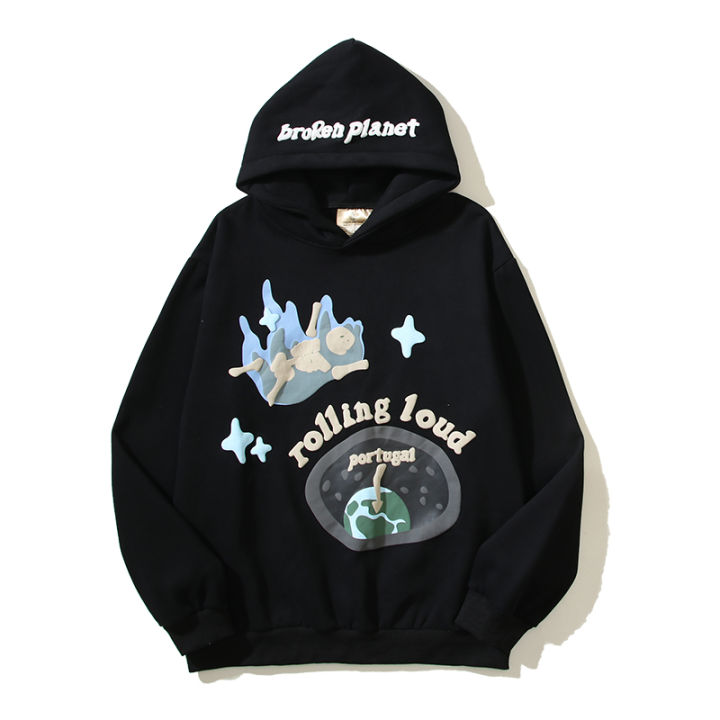 rolling loud Hoodies 欧美高街复古街头骷髅头发泡印花暗黑风连帽卫衣帽衫男士 | Lazada PH