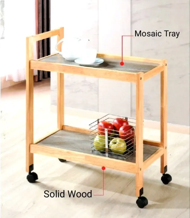Q 10 2 Tiers Solid Wood Kitchen Storage Cart / 2 Tiers Solid Wood