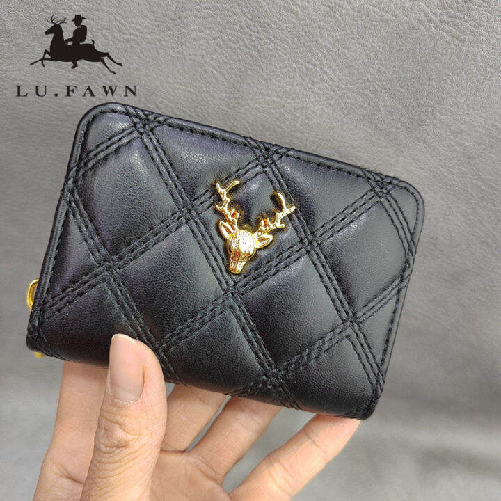 lufawnกระเป๋าใส่บัตรเครดิต-dompet-koin-แบบบางปิดบล็อกกระเป๋าสตางค์หนังสำหรับผู้หญิงพร้อมกระเป๋าซิป-0999