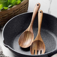 2Pcs Wooden Salad Spoon Fork Large Serving Spoon Set Salad Server Wood Kitchen Utensils Long Handle Soup Spoon Ladle Tableware