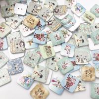 100pcs Mixed Christmas painted Square Wooden Buttons For Sewing Scrapbooking Crafts 15mm 2 Holes WB04