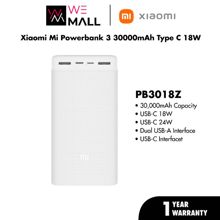 Xiaomi Power Bank 3 30000mAh PB3018ZM 3 USB Type C 18W Fast Charging  Portable Mi Powerbank