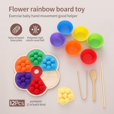 【YF】 Montessori Materials Wooden Rainbow Board Sensory Toys Shape Color Sorting Matching Games Kids Education Toy Fine Motor Training