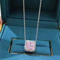 Luxury 925 Sterling Silver 7*7mm Topaz Pink Quartz Lab Diamond Pendant Necklace For Women Party Fine Jewelry Birthday Gift
