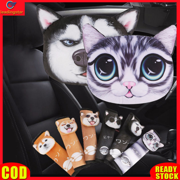 leadingstar-rc-authentic-car-headrest-pillow-seat-belts-cover-padding-3d-printed-dog-cat-face-cute-neck-rest-auto-neck-safety-cushion