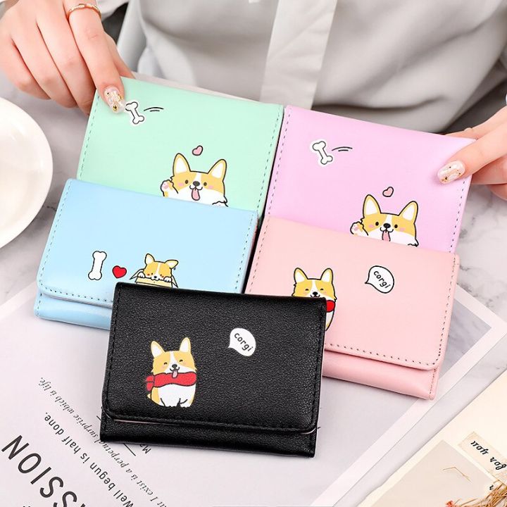 zzooi-japanese-cute-corgi-dog-printed-women-short-leather-wallet-cartoon-clutch-girl-small-purse-card-holder-money-bag