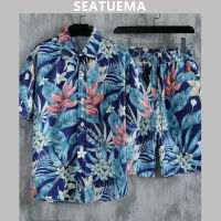 SEATUEMA ชุดลำลองแบบสองชิ้นสำหรับผู้ชาย,ชุดเสื้อเชิ้ตแขนสั้นลายดอกไม้ทรงหลวมขนาดใหญ่แฟชั่นใหม่สำหรับผู้ชายสำหรับฤดูร้อน2023