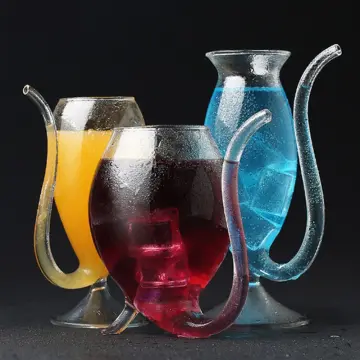 Heat-resistance Vampire-Wine Juice Clear Glass Cups With Drinking Tube  StrawS
