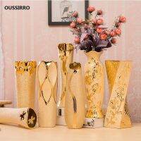 Luxury Europe Gold-plated Ceramic Vase Home Decor Creative Design Porcelain Decorative Flower Vase For Wedding Decoration