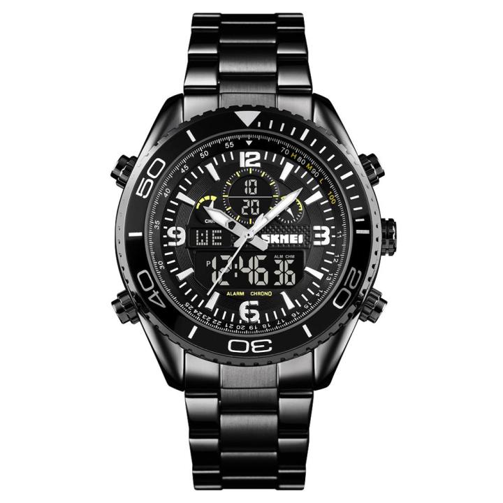2021SKMEI Fashion Mens Dual Display Digital Watch LED Backlight Waterproof Stainless Steel Wrist Watch For Mens reloj hombre 1600