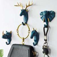 ℡▼◘ 1Pc Creative Animal Shape Coat Hook Wall-mounted Deer Head Key Hanger Home Sundries Storage Shelf
