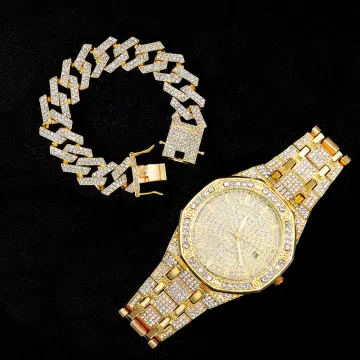 Iced Out Women Watches Bracelet Gold Ladies Wrist Watches Luxury AAA+  Rhinestone Cuban Link Chain Bracelet