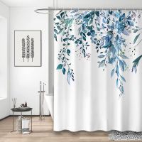 Qiordour Fabric Shower Curtain Green Floral Bathroom Shower Curtain Mould and Mild Resident with Hooks 183 x 183 Cm Waterproof Polymer Weighted Hem Washable Shower Curtain for