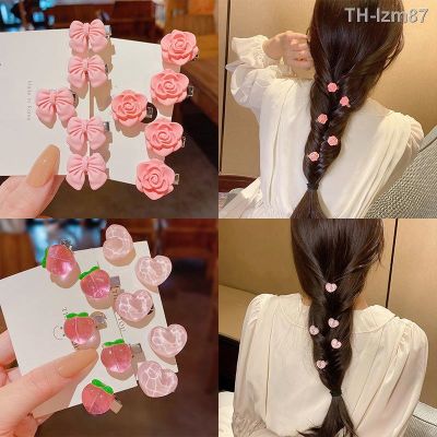 💍 เครื่องประดับ Girls bow hair pink camellia hair hairpin and minced side Japan and South Korea peach clip headdress