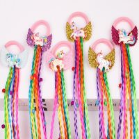 ஐﺴ❀ Unicorn Design Children Wig Elastic Hair Bands Girls Braids Unicorn Wing Hair Tie Twisted Sweet Kids Rainbow Rubber Band