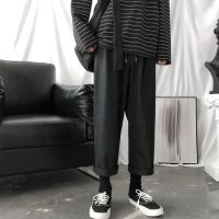 CODpz119nb Oversized Drawstring Solid Color Mens Casual Pants Japanese Style Harajuku Loose Breathable Trousers