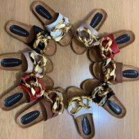 LLOGAI Female Big Metal Twist Ms Slippers 2021 Summer New Women Beach Open Toe Flat Sandals Female Large Size Female Shoe Sandal