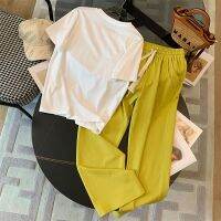 COD Fashionable Age-reducing Sports Suit Womens Summer 2023 New Short-sleeved Salt Style Street-style Fashionable Casual Pants Two-piece Set