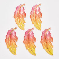 10pc Transparent Acrylic Big Pendants with Plated Bottom Leaf Yellow 61.5x27x4mm Hole: 1.2mm