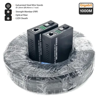 ชุดสายไฟเบอร์ออฟติก 200 เมตร พร้อม Gigabit WDM Media Converter 1*1